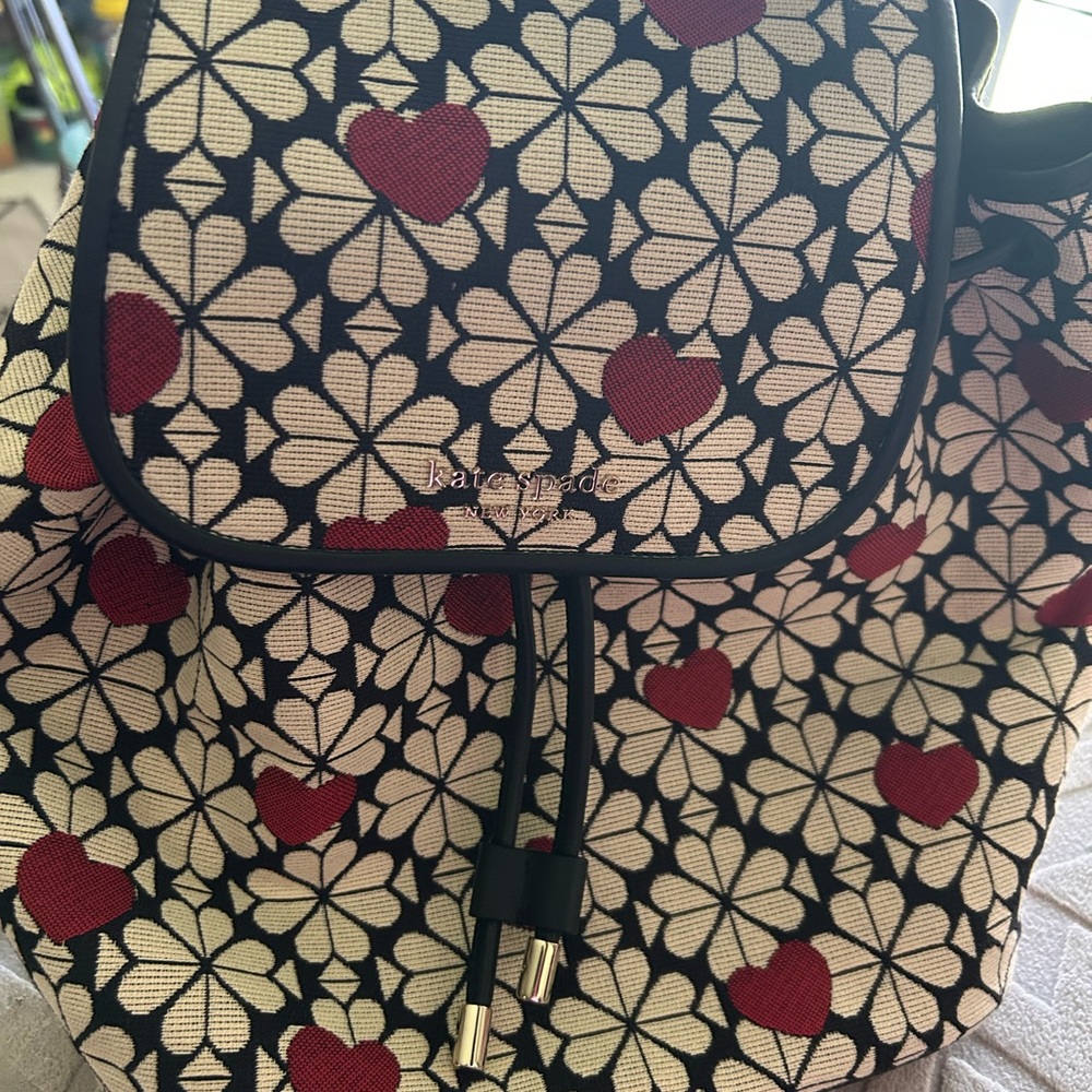 Kate Spade Black and Red Heart Floral Backpack